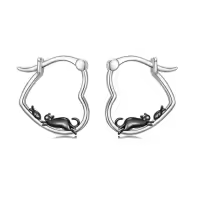 TOUPOP Sterling Silver Animal Heart Hoop Earrings Panda Bunny Fox Black Cat Corgi-style_name:04-Black Cat