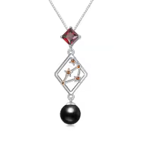 TOUPOP Sterling Silver Black Freshwater Pearl Constellation Necklace-style_name:Aquarius (1.20 - 2.18) with Amethyst February Birthstone