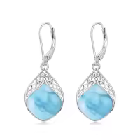 TOUPOP Sterling Silver Gemstone Celtic Knot Leverback Earrings-color_name:Larimar