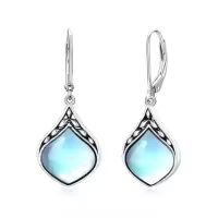 TOUPOP Sterling Silver Natural Gemstone Vintage Irish Celtic Teardrop Dangle Earrings-color_name:Moonstone