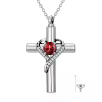 TOUPOP Sterling Silver Birthstone Cross Urn Necklace For Ashes Memorial Keepsake-color_name:01-January-Garnet