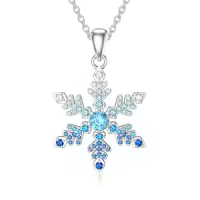 TOUPOP Sterling Silver & Blue CZ Snowflake Pendant Necklace-style_name:B-Blue Snowflake