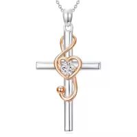 TOUPOP Sterling Silver Cross Treble Clef Pendant Music Note Necklace-color_name:2-Rose Gold Plated