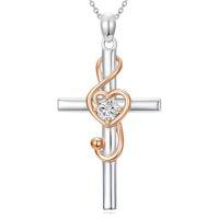 wholesale Music Note Necklace 925 Sterling Silver Cross Treble Clef Pendant Necklace Music Jewelry For Women Christmas Gifts -color_name:2-Rose Gold Plated