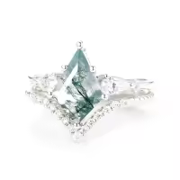 TOUPOP Sterling Silver Moissanite Moss Agate Wedding Ring Set For Women-style_name:G Moss Agate Moissanite Ring