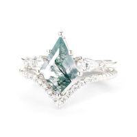 wholesale TOUPOP Personalized Moissanite Natural Moss Agate Wedding Ring Set For Women 925 Sterling Silver Moissanite Bridal Ring Set Engagement Ring Set Anniversary Natural Moss Agate Promise Rings For Her -style_name:G Moss Agate Moissanite Ring