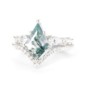 G Moss Agate Moissanite Ring