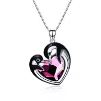 TOUPOP Sterling Silver & Stone Penguin/Turtle/Phoenix/Fox Necklace-style_name:A01-Penguins-Purple crystal