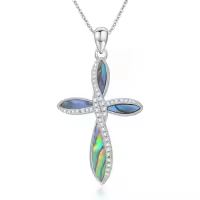 TOUPOP 925 Sterling Silver Animal Celtic Cross Necklace Religious Gift-style_name:A-Abalone Shell Cross