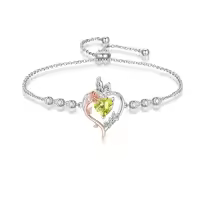 TOUPOP Sterling Silver Rose Quartz Butterfly Heart Birthstone Bracelet-color_name:08-August-Peridot