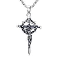 wholesale Cross Necklace For Men Women 925 Sterling Silver Celtic/crucifix/nail/fish Hook Cross Pendant With Stainless Steel Chain Faith Jewelry Gift For Father Son Brother Husband -color_name:E04-Crucifix Crown of Thorns