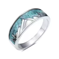 TOUPOP Sterling Silver Turquoise Boho Vintage Antique Ring For Women-style_name:4-Mountain