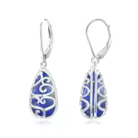 TOUPOP Sterling Silver Gemstone Bohemian Leverback Dangle Teardrop Earrings-color_name:Lapis Lazuli