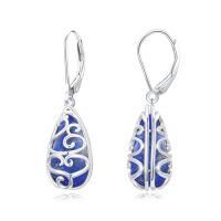 wholesale Filigree Teardrop Earrings 925 Sterling Silver Bohemian Gemstone Leverback Dangle Earrings Jewelry Christmas Gifts For Women -color_name:Lapis Lazuli