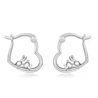 TOUPOP Sterling Silver Animal Heart Hoop Earrings Panda Bunny Fox Black Cat Corgi-style_name:02-Bunny