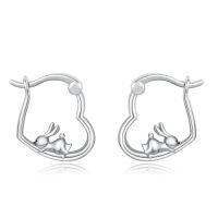 wholesale TOUPOP Sterling Silver Animal Heart Hoop Earrings Panda/bunny/fox/black Cat/corgi Earrings For Women Cute Christmas Birthday Jewelry Gifts -style_name:02-Bunny