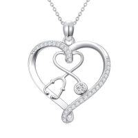wholesale Heart Nurse Necklace 925 Sterling Silver Stethoscope Necklace Nursing Jewelry Gifts For Doctor Medical Student Rn Christmas Nurse Day -color_name:1-White Gold