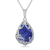 TOUPOP Sterling Silver & Gemstone Filigree Teardrop Pendant Necklace-color_name:Lapis Lazuli-2