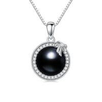 wholesale Christmas Gift For Women Black Pearl Necklace For Lover Sterling Silver Infinity/clover/swan Black Pearl Pendant Necklace Anniversary Jewelry Birthday Gifts For Women Wife Mother Grandma Her -style_name:Bow