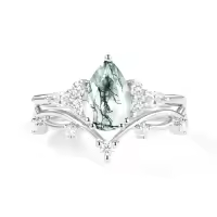 TOUPOP 10k 14k 18k Gold Sterling Silver Moss Agate Moissanite Pear Bridal Wedding Ring Set-style_name:E Moss Agate Moissanite Ring