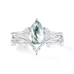 E Moss Agate Moissanite Ring