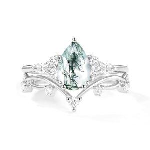 E Moss Agate Moissanite Ring