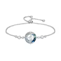 TOUPOP Sterling Silver Blue Crystal Birthstone Moon Star Bracelet Women Jewelry Gift-color_name:10-October-Opal