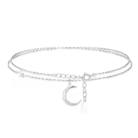 TOUPOP Sterling Silver & Crystal Star Charm Bracelet Adjustable Christmas Gift-style_name:Moon and Star Layer Bracelet
