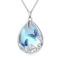 wholesale Butterfly/dragonfly/bee Necklace For Women 925 Sterling Silver Teardrop Moonstone Turquoise Pendant Animal Jewelry Christmas Gifts For Women -style_name:1-Moonstone Butterfly