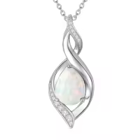 TOUPOP 925 Sterling Silver Teardrop Birthstone Necklace Infinity Love Jewelry Gift-color_name:10-October-Opal