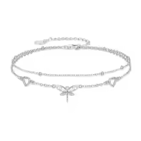 TOUPOP 925 Sterling Silver Sea Turtles Elephant Wave Cross Anklet-style_name:12-Dragonfly