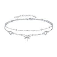 wholesale Ankle Bracelets For Women 925 Sterling Silver Layered Sea Turtles/elephant/wave/cross Anklet Summer Ocean Beach Jewelry Christmas Gifts For Women -style_name:12-Dragonfly