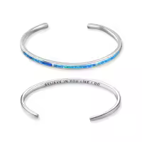 TOUPOP Sterling Silver Opal Cuff Bangle Bracelet For Women-style_name:16-BELIEVE IN YOU LIKE I DO