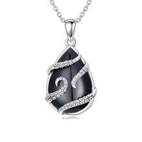 wholesale Black Onyx Necklace 925 Sterling Silver Hummingbird/dragonfly/butterfly/snake/octopus Pendant Teardrop Onyx Jewelry Birthday Christmas Gifts For Women -style_name:Black Onyx-Octopus