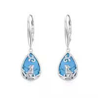 TOUPOP 925 Sterling Silver Moonstone Turquoise Butterfly Dragonfly Bee Earrings-style_name:2-Turquoise Fox