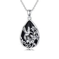wholesale Black Onyx Necklace 925 Sterling Silver Hummingbird/dragonfly/butterfly/snake/octopus Pendant Teardrop Onyx Jewelry Birthday Christmas Gifts For Women -style_name:Black Onyx-Hummingbird