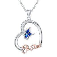 wholesale TOUPOP Mom/daughter/sister Necklace Sterling Silver Love Heart Butterfly Necklace Birthday Anniversary Jewelry Gifts For Women -style_name:Sister