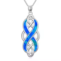 TOUPOP Sterling Silver Opal Celtic Knot Pendant Necklace-color_name:5-White Gold Celtic Kont-Blue Opal