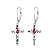 wholesale TOUPOP Birthstone Cross Earrings 925 Sterling Silver Heart Cross Dangle Drop Earrings Fine Jewelry Birthday Christmas Gifts For Women Her Girlfriend -color_name:01-January-Garnet