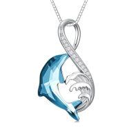 wholesale TOUPOP Dolphin Gifts For Women Sterling Silver Crystal Dolphin Pendant Necklace Dolphins Jewelry For Dolphins Lovers Mothers Day Graduation Birthday Gift For Her -color_name:03-Blue