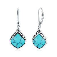 wholesale Teardrop Earrings 925 Sterling Silver Vintage Irish Celtic Natural Gemstone Dangle Earrings Jewelry Chritmas Gifts For Women Her Mom -color_name:Turquoise