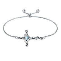 wholesale TOUPOP Birthstone Cross Bracelet For Women 925 Sterling Silver Cross Heart Bracelet I Love You Jewelry Birthday Christmas Gifts For Her Girlfriend Wife -color_name:03-March-Aquamarine