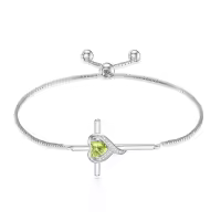 TOUPOP Sterling Silver Birthstone Cross Heart Bracelet Fine Jewelry Gifts-color_name:08-Peridot-Aug.
