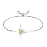 wholesale TOUPOP Birthstone Cross Bracelet For Women 925 Sterling Silver Cross Heart Bracelet Fine Jewelry Birthday Christmas Gifts For Her Girlfriend -color_name:08-Peridot-Aug.
