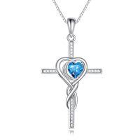 wholesale TOUPOP Birthstone Cross Necklace 925 Sterling Silver Heart Cross Necklace Love Infinity Jewelry Birthday Christmas Gifts For Women Her Girlfriend Wife -color_name:12-December-Topaz