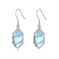 TOUPOP Sterling Silver Gemstone Hexagon Drop Dangle Earrings for Women-color_name:Moonstone