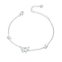 wholesale TOUPOP Sterling Silver Butterfly Bracelet Anklet Created Opal Butterfly Jewelry Gifts For Women Birthday Christmas Day Gifts -style_name:9-White Anklet