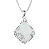 TOUPOP Sterling Silver Teardrop Gemstone Filigree Pendant Necklace-color_name:A-Opal