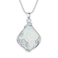 wholesale Filigree Teardrop Necklace 925 Sterling Silver Teardrop Gemstone Pendant Jewelry Gifts For Women -color_name:A-Opal