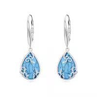 TOUPOP 925 Sterling Silver Moonstone Turquoise Butterfly Dragonfly Bee Earrings-style_name:2-Turquoise Filigree